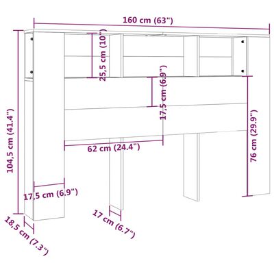 vidaXL Табла за легло тип шкаф, бял гланц, 160x18,5x104,5 см