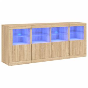 vidaXL Сайдборд с LED светлини, сонома дъб, 163x37x67 см