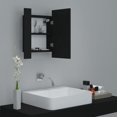 vidaXL Шкаф с LED огледало за баня, черно, 40x12x45 см, акрил