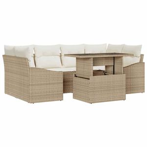 vidaXL Градински Софа Комплект със съхранение 7 pcs Бежово Полиратан