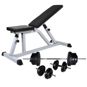 vidaXL Комплект лежанка с щанга и дъмбели, 60,5 кг