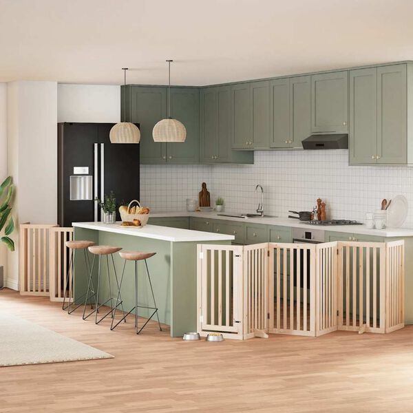 vidaXL Сгъваема преграда за кучета с врата 12 панела 600 см топола