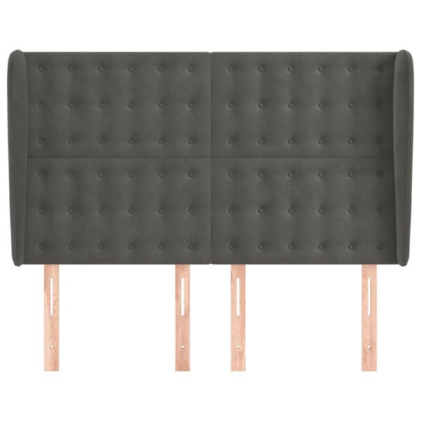 vidaXL Горна табла за легло с уши, тъмносива,147x 23x118/128 см кадифе