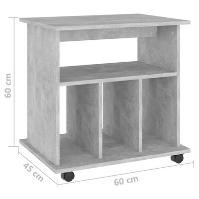 vidaXL Подвижен шкаф, бетонно сив, 60x45x60 см, ПДЧ