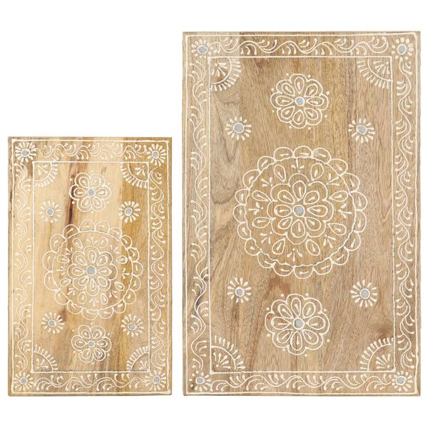 vidaXL Ръчно рисувана помощна масичка от 2 части масивно мангово дърво