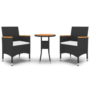 vidaXL Градински трапезен комплект, 3 части, полиратан, черен