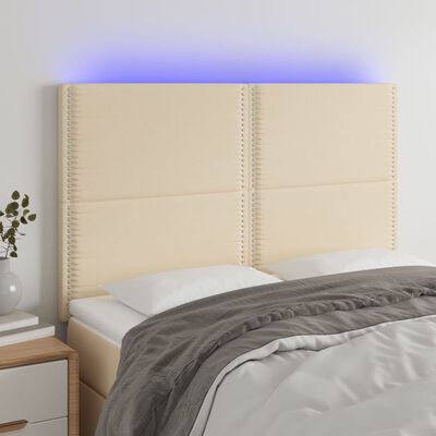 vidaXL LED горна табла за легло, кремава, 144x5x118/128 см, плат