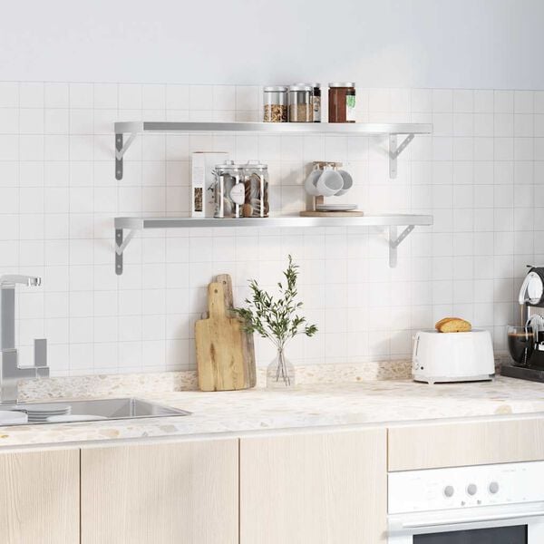 vidaXL Стенни рафтове 2 бр 100x23,5 см сребристи неръждаема стомана