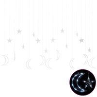 vidaXL Светеща завеса звезди и луни с дистанционно 345LED студено бяло