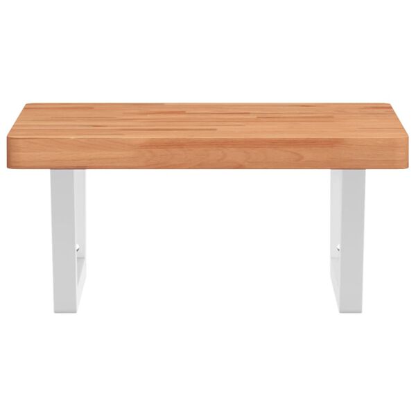 vidaXL Стенен рафт за мивка, стомана и масивно дърво бук