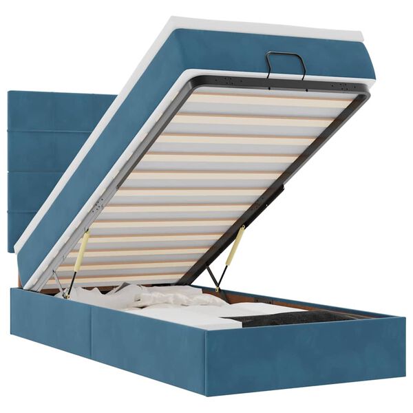 vidaXL Османска легло с матраци и LED, тъмносиньо, 90x200 см, кадифе