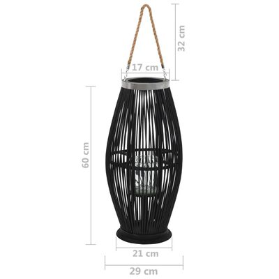 vidaXL Висящ свещник фенер, бамбук, черен, 60 см