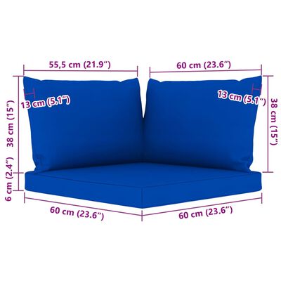 vidaXL Градински лаундж комплект, 9 части, със сини възглавници