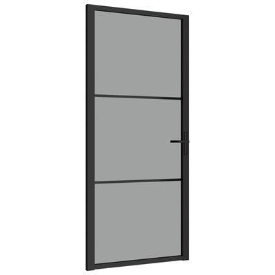 vidaXL Интериорна врата 93x201,5 см черна ESG стъкло и алуминий