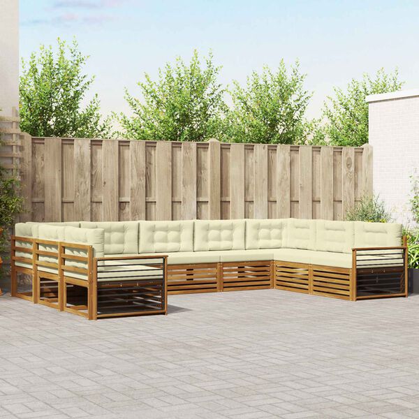 vidaXL Комплекти дивани 9 pcs Натурален и Крема Солидно акациево дърво