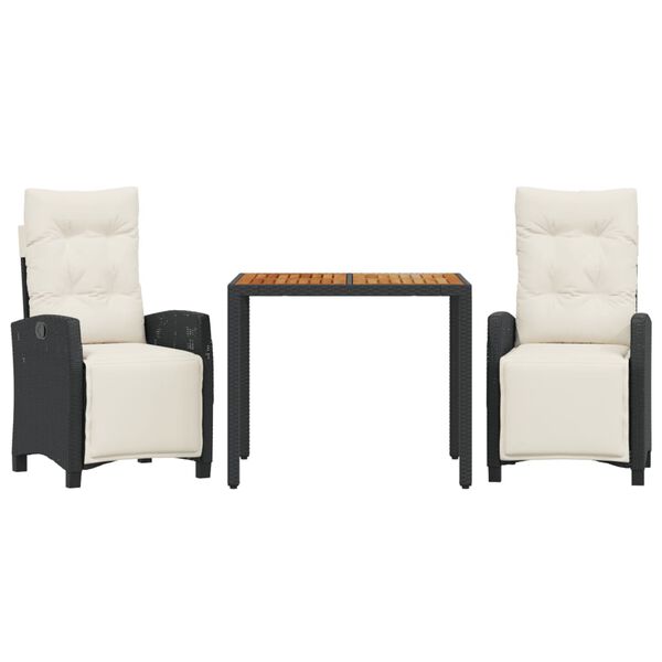 vidaXL Градински комплект от 3 части с възглавници черни полиратан