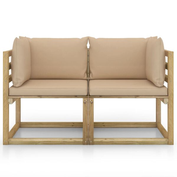 vidaXL Градински ъглов диван и възглавници 2 бр бор зелена импрегнация