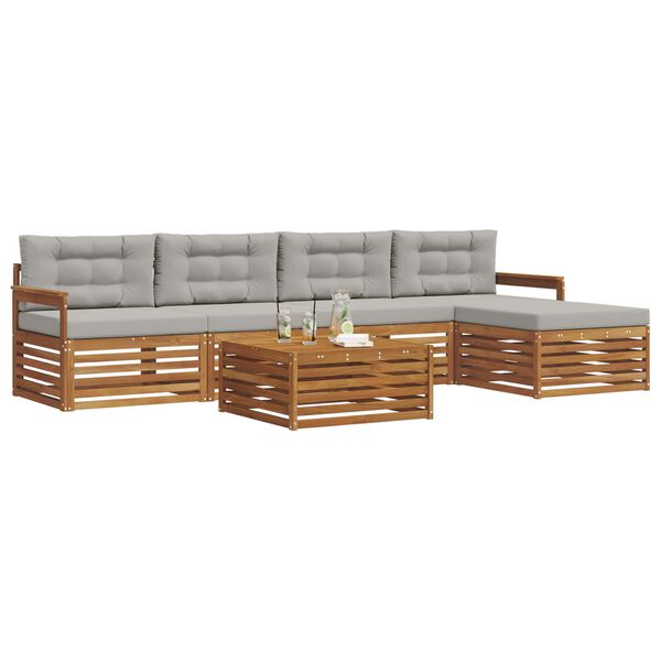 vidaXL Комплект дивани за открито 6 pcs Естествено и светло сиво