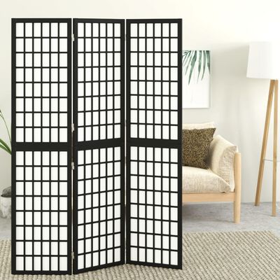vidaXL Параван за стая, 3 панела, японски стил, 120x170 cм, черен