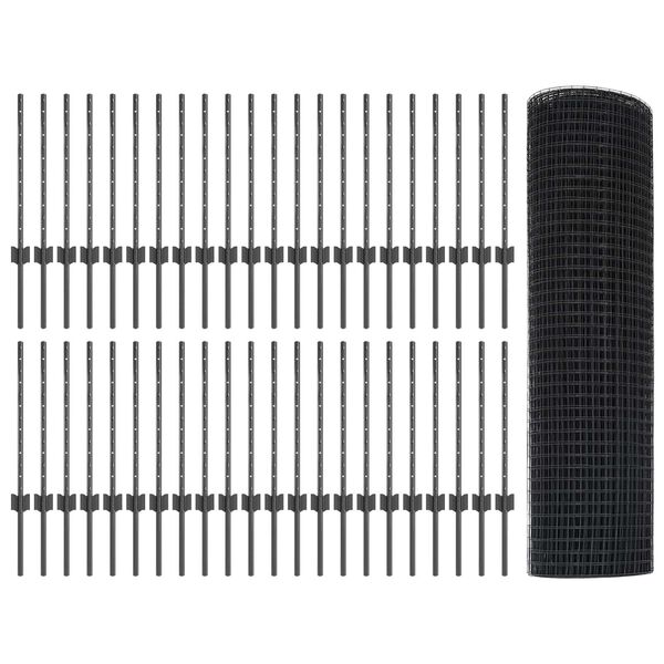 vidaXL Ограда с пост Сив 0,5 x 100 м Стомана и PVC