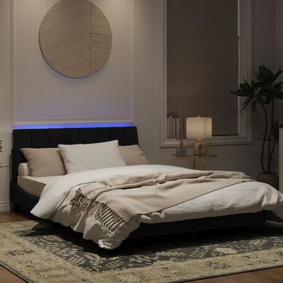 vidaXL Рамка за легло с LED осветление, черна, 140x190 см, кадифе