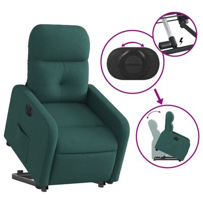 vidaXL Електрически изправящ реклайнер стол, тъмнозелен, текстил