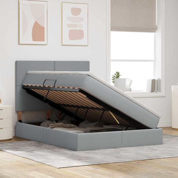 vidaXL Легло с място за съхранение и LED Светлосиво 140 x 190 cm