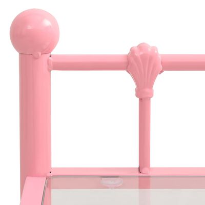 vidaXL Нощно шкафче розово и прозрачно 45x34,5x60,5 см метал и стъкло