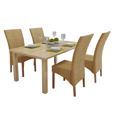 vidaXL Трапезни столове, 4 бр, кафяви, естествен ратан