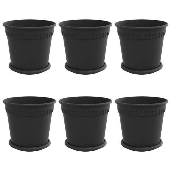 vidaXL Саксии за растения 6 pcs Черно &Oslash; 19 x 16 см Пластмаса
