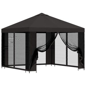 vidaXL Градинска беседка със стени 3 x 3 m Антрацит