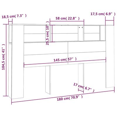 vidaXL Табла за легло тип шкаф, сив сонома, 180x18,5x104,5 см