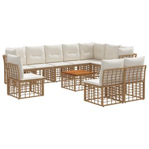 vidaXL Комплект дивани за открито 11 pcs Естествено и кремаво бяло