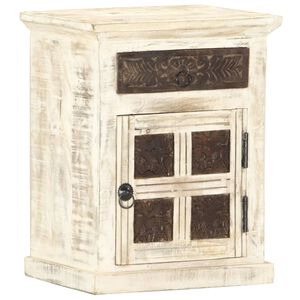 vidaXL Нощно шкафче, бяло, 40x30x50 см, мангово дърво масив