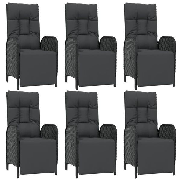 vidaXL Градински трапезен комплект 7 части възглавници черен полиратан