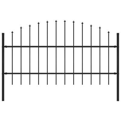 vidaXL Градинска ограда с връх пика, стомана, (0,75-1)x1,7 м, черна