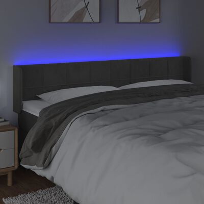 vidaXL LED горна табла за легло, тъмносива, 203x16x78/88 см, кадифе