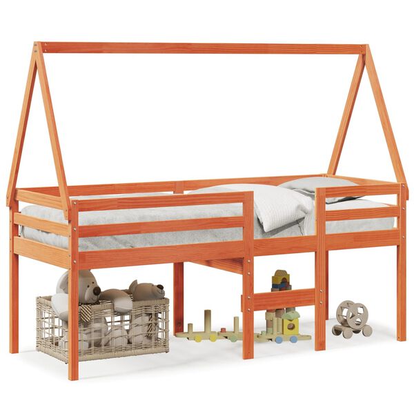 vidaXL Високо легло с покрив восъчнокафяв 90x190 см борово дърво масив