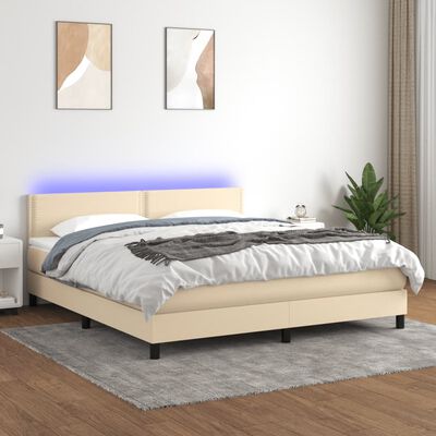 vidaXL Боксспринг легло с матрак и LED, кремаво, 180x200 см, плат