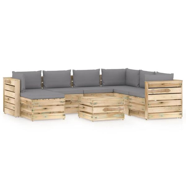 vidaXL Градински комплект от 8 части с възглавници зелена импрегнация