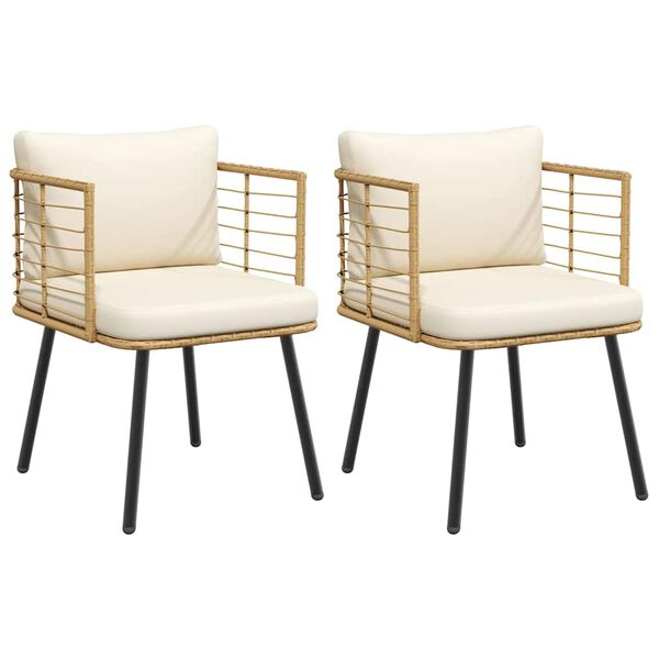 vidaXL Градински столове 2 бр. с възглавници Natural Poly Rattan