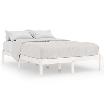 vidaXL Рамка за легло, бяла, бор масив, 140x190 cм