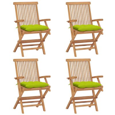 vidaXL Градински столове с яркозелени възглавници 4 бр тик масив