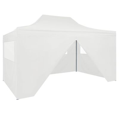 vidaXL Сгъваема парти шатра с 4 странични стени 3х4 м стомана бяла
