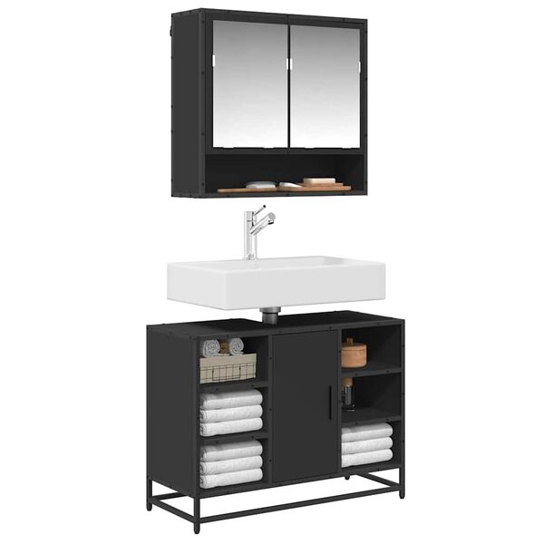 vidaXL Шкаф за мивка за баня, черен, 80x33x60 см, инженерно дърво
