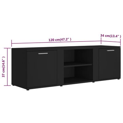 vidaXL ТВ шкаф, черен, 120x34x37 см, ПДЧ