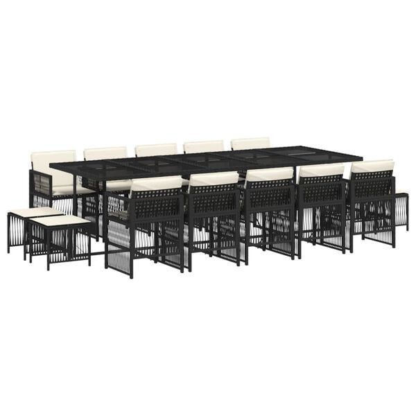 vidaXL Градински комплект с възглавници 15 части полиратан черен