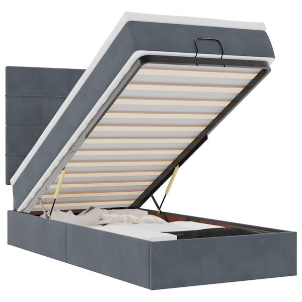 vidaXL Османска легло с матраци и LED, тъмносиво, 90x190 см, кадифе