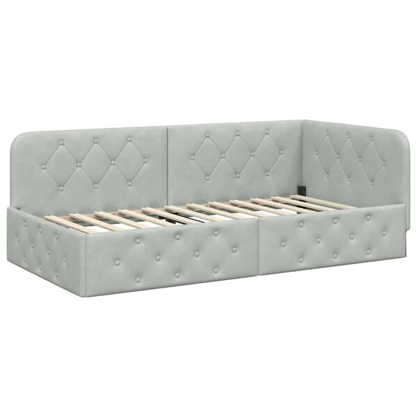 vidaXL Ъглова рамка за легло с таблото Светлосиво 90 x 190 cm Кадифе