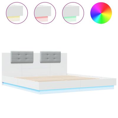 vidaXL Рамка за легло с табла и LED осветление, бяла, 180x200 см